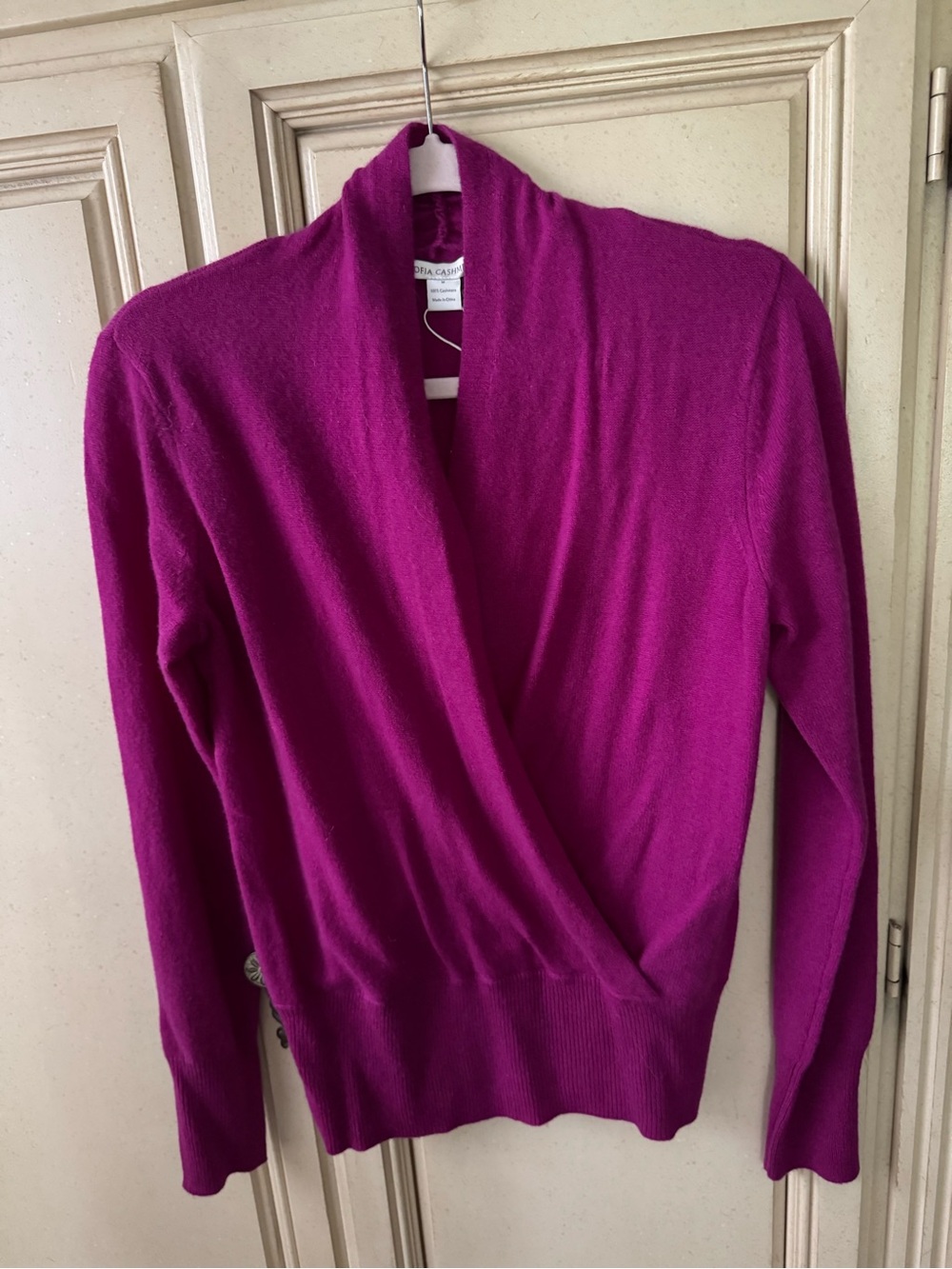 Sofia Cashmere Magenta V-Neck Wrap Sweater